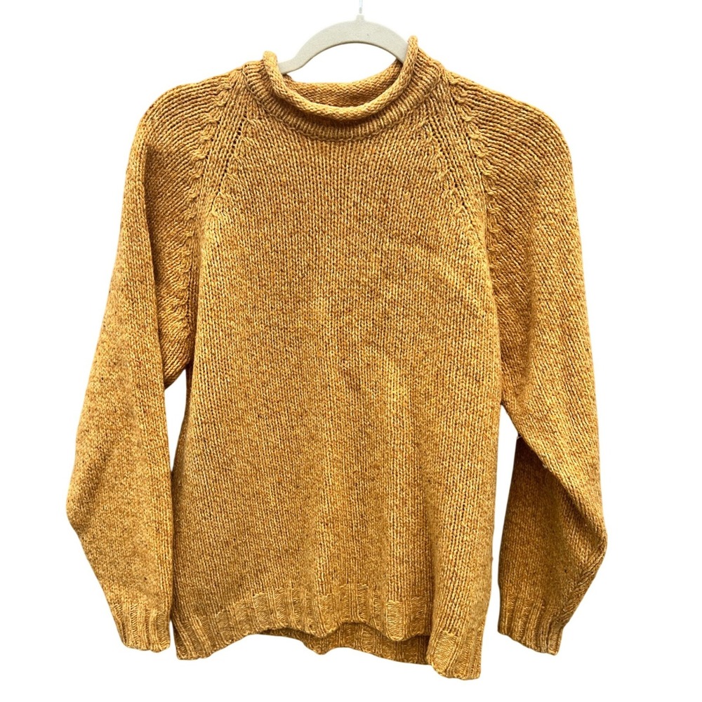J Ashford Mustard Yellow Wool Blend Chunky Knit Mock Neck Sweater Italy S